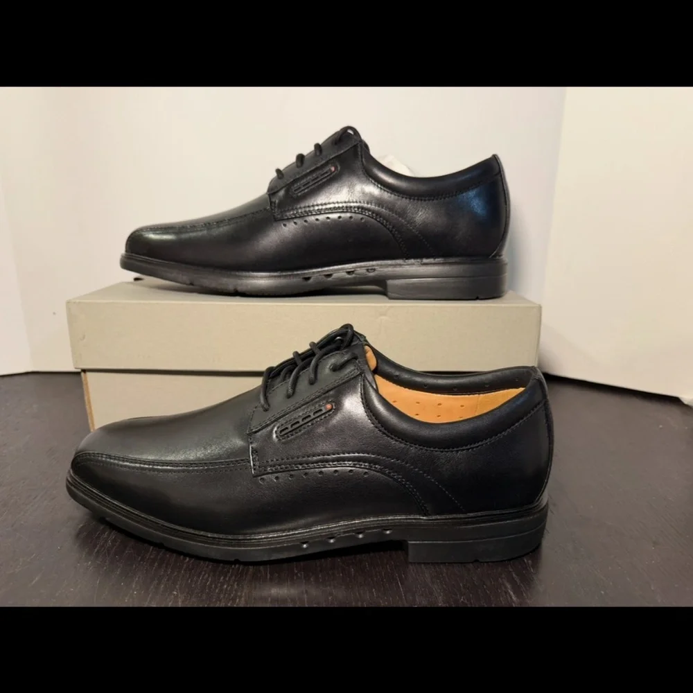 Clarks Un Kendric Way Leather Dress Shoes Black Mens 10.5W (Wide)